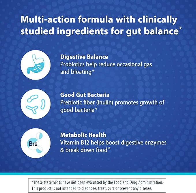 Florastor Digestive and Metabolic Support Probiotic Blend, Prebiotic and Probiotic Gummies for Multi-Action Digestive Health Care, with Vitamin B12, 56 Gummies