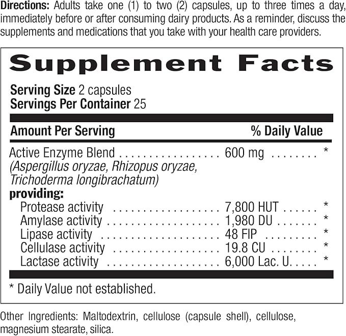 Country Life Dairy-Zyme - Digestive Enzymes for Dairy Relief - Lactase Enzyme Supplement for Lactose Intolerance - 6000 Lactase Units - Gluten-Free, Non-GMO - 50 Vegan Capsules