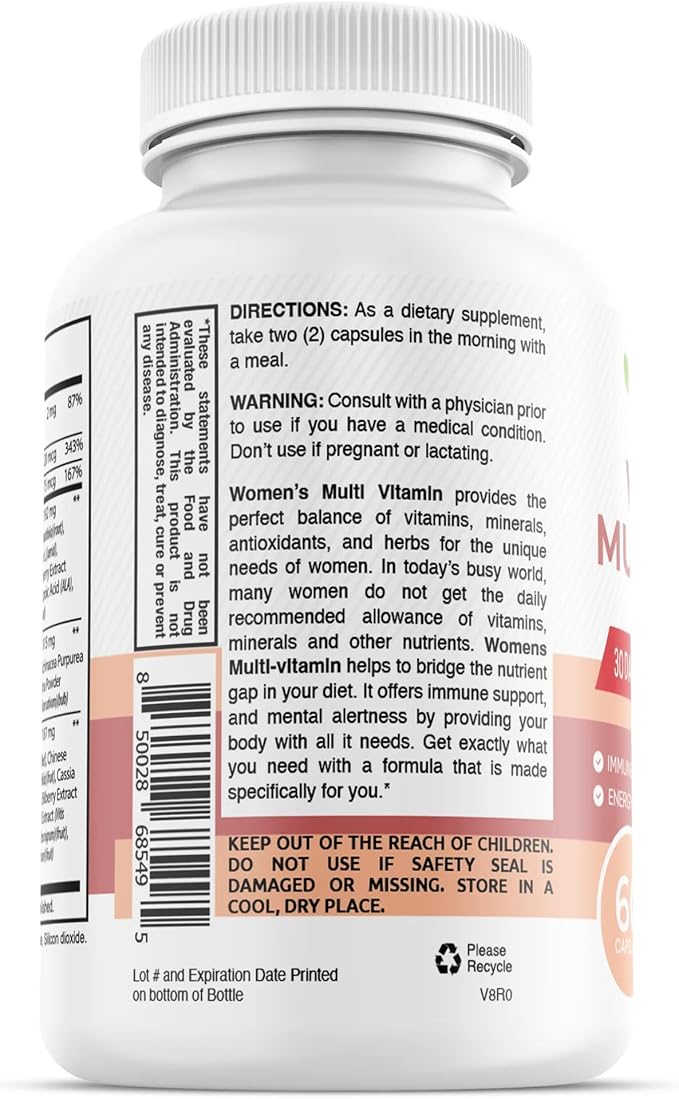 Women's Multivitamin with Biotin (Without Iron) - 20 Essential Vitamins and Minerals, Supports General Health, Energy & Immunity - 60 Capsules (3)