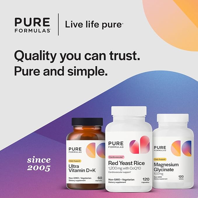 PureFormulas Extra Strength Red Yeast Rice 1200mg with CoQ10 100mg, Cholesterol Support Supplement, Citrinin-Free, Non-GMO, Gluten-Free, 120 Capsules (2 Months Supply)