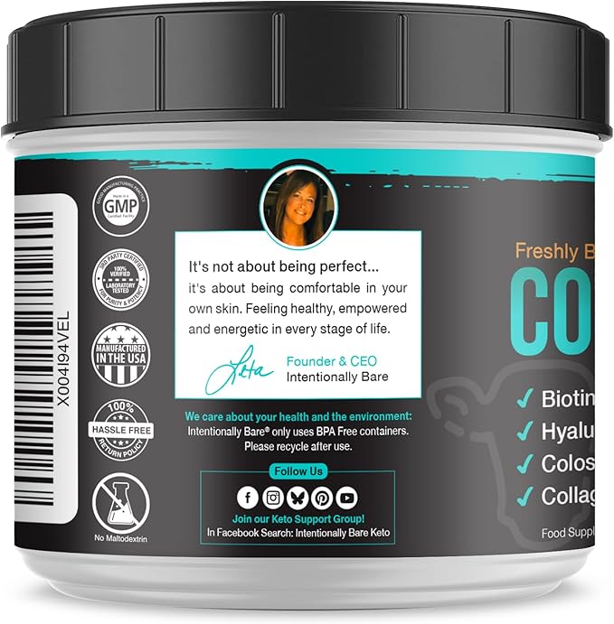Intentionally Bare Colostrum and Collagen Powder - Colostrum Supplement with Biotin and Collagen Peptides - Colostrum Powder for Skin, Joint and Gut - Brewed Coffee Collagen Supplements 60 Servings