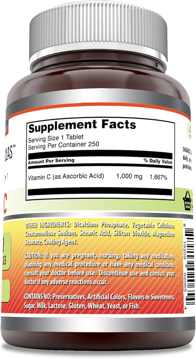 Amazing Formulas Vitamin C 1000 Mg 250 Tablets Supplement | Non-GMO | Gluten Free | Made in USA