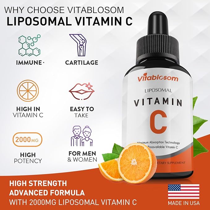 Liposomal Vitamin C 2000mg Liquid for Adults, High Absorption VIT C ,Maximize Vitamin C, for Immune System & Antioxidant, 60ML (3 Bottles)