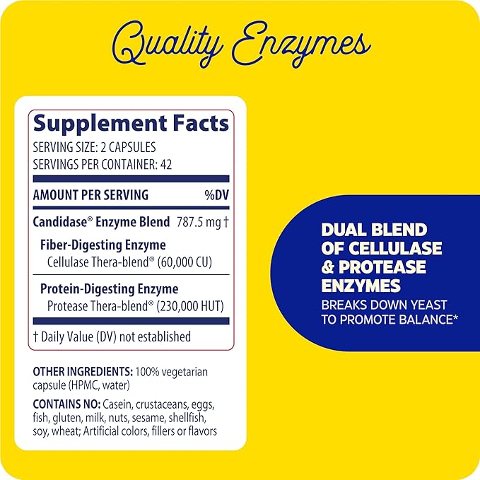 Enzymedica, Candidase, Digestive Enzymes for Gentle Cleansing Support, Gut Health & Digestion, 84 Count
