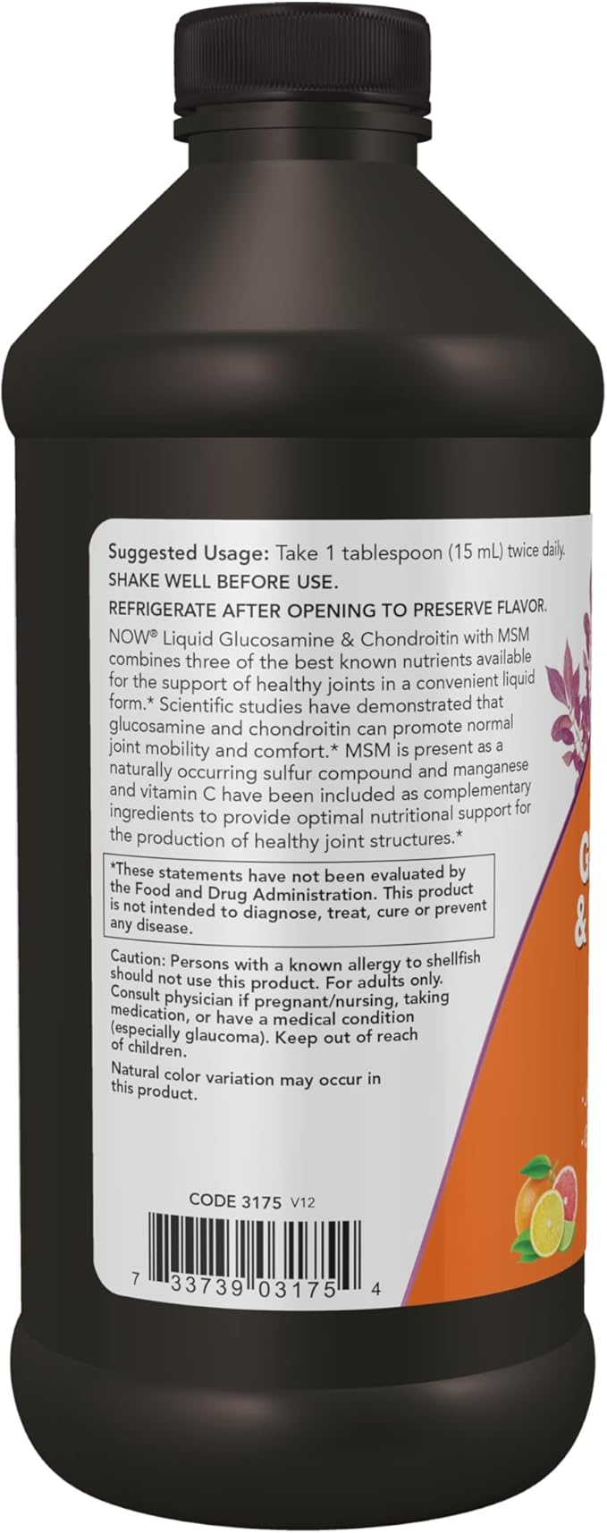 NOW Supplements, Glucosamine & Chondroitin with MSM, Liquid, Joint Health, Mobility and Comfort*, 16-Ounce