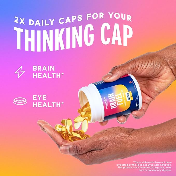Oceanblue Essentials Brain Fuel – 60ct – Burpless Fish Oil – High Potency Omega 3 DHA Supplement for Brain and Eye Support –1000 mg – Tasty Orange Flavor – 1 Month Supply