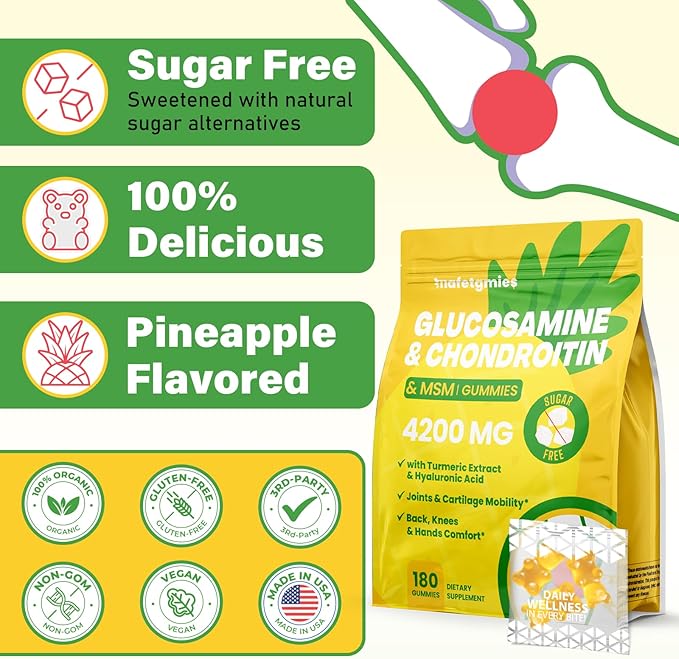 Glucosamine Chondroitin Gummies, Extra Strength Joint Support Supplements with MSM & Elderberry for Joint Health, Flexibility, Immune for Adults, Men & Women, 2 Pack
