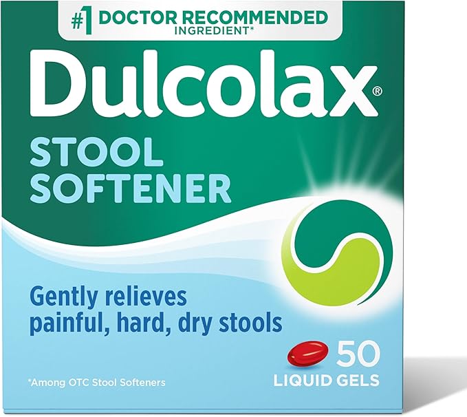 Dulcolax Stool Softener Laxative Liquid Gel Capsules, Gentle Constipation Relief for Hard, Dry Stools, Docusate Sodium 100 mg, 50 Count