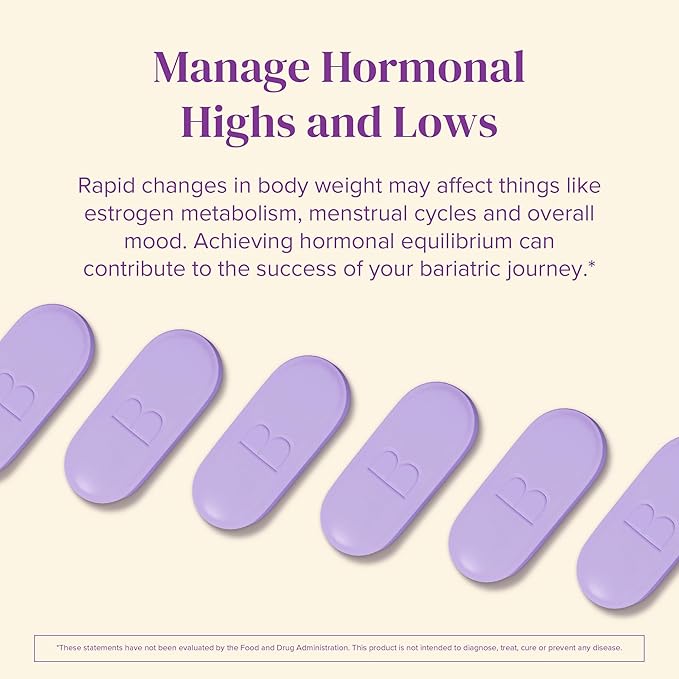 BariMelts Hormonal Balance+ for GLP-1 Users and Bariatric Patients - DIM, NAC & Chasteberry Supports Hormone Balance for Women - 60 Smooth-Coated Caplets (1-Month Supply)