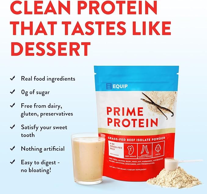 Equip Foods Prime Protein Powder Vanilla & Grass Fed Collagen Powder Unflavored