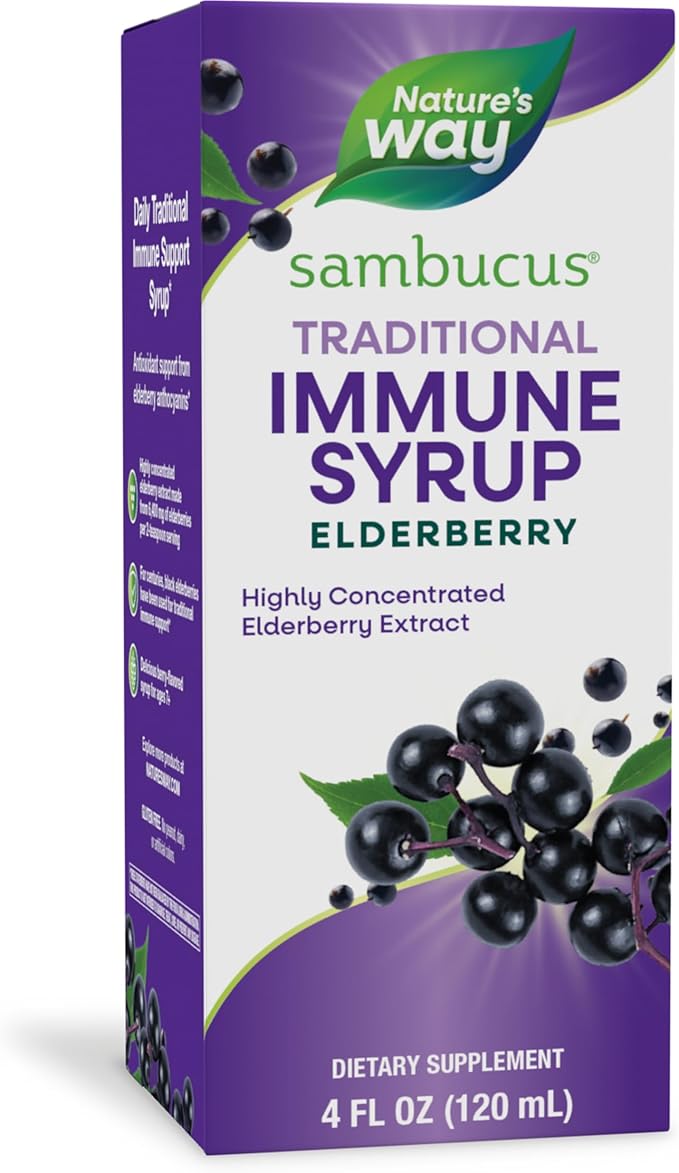 Nature’s Way Sambucus Elderberry Traditional Immune Syrup, Highly Concentrated Black Elderberry Extract, Traditional Immune Support*, Delicious Berry Flavored, 4 Fl Oz