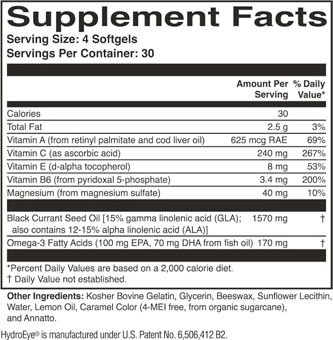 ScienceBased Health HydroEye Dry Eye Supplement – Clinically Tested Formula with GLA, EPA and DHA – Eye Comfort & Tear Film Support – 120 Softgels