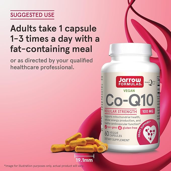 Jarrow Formulas Co-Q10, 100 mg, Antioxidant Support for Mitochondrial Health, Cellular Energy Production and Healthy Cardiovascular Function, 60 Veggie Capsules, 60 Day Supply