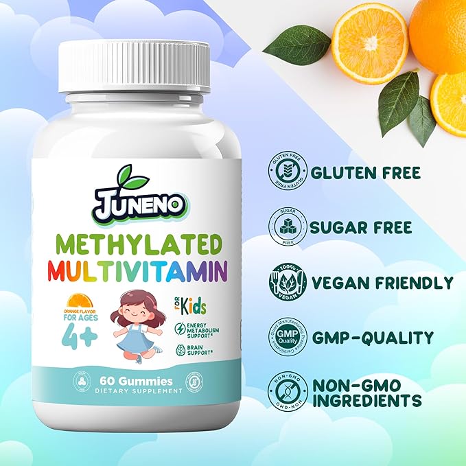 Methylated Multivitamin Gummies for Kids - MTHFR Support Supplement with B Complex 5-MTHF Folate (L-Methylfolate) B1 B3 B6 Methylcobalamin B12 Biotin Vitamins A C D3 E - Vegan Gluten Sugar Free