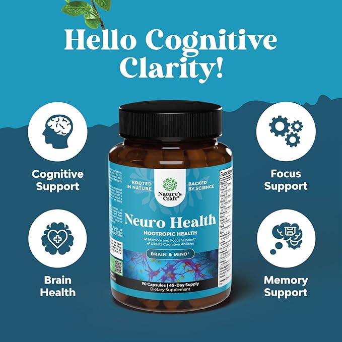 Nootropic Brain Supplement for Memory and Focus Enhancement - Vitamins for Mental Health & Clarity with VIT A, B6, Riboflavin, Niacin, Thiamin & Folate - Cognitive Complex for Mind Vitality - 90 Ct