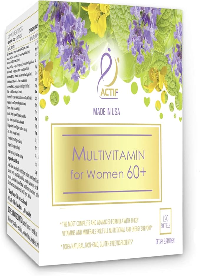ACTIF Multivitamin for Women Age 60+ with 30 Organic Vitamins and Organic Herbs, Non-GMO, Made in USA, 2-Month Supply
