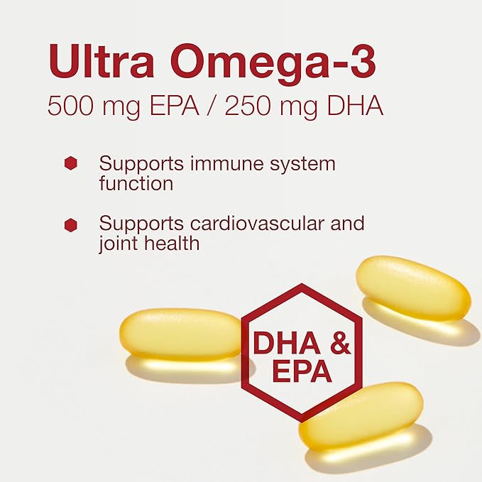 PROTOCOL FOR LIFE BALANCE Ultra Omega-3-500mg EPA & 250mg DHA - Fish Oil for Brain Support Heart & Nervous System Health - EPA DHA Omega Supplement - Non-GMO & Halal - 90 Softgels