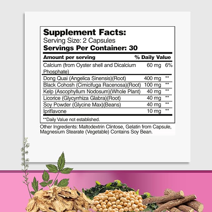 Menopause Supplements for Women - Perimenopause Supplements Women with Dong Quai & Black Cohosh for Menopause Hot Flashes - Menopause Support for Sleep Quality & Hormone Balance - 60 Caps