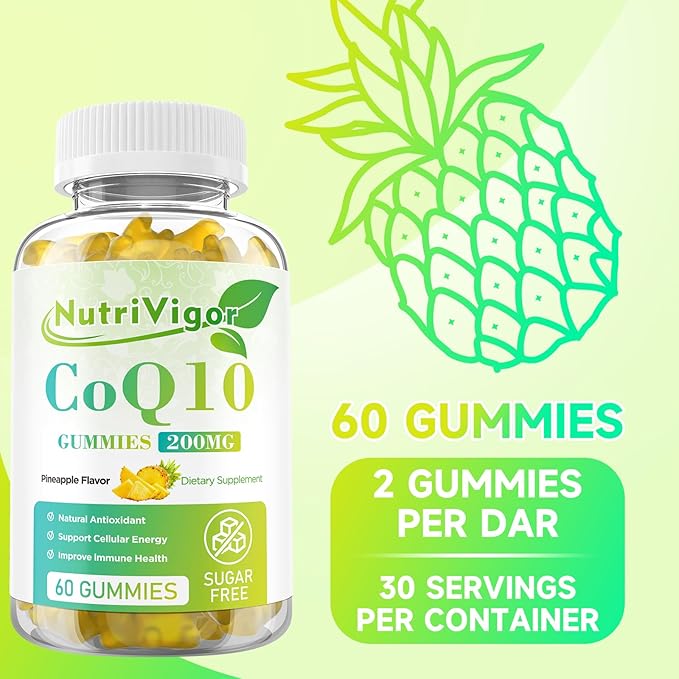 CoQ10 Gummies, Coenzyme Q10 Supplement 200 mg, High Absorption CoQ10 Supplement for Cellular Energy and Immune Health, Vegan, Gluten Free, Pineapple Flavor, 120 Count
