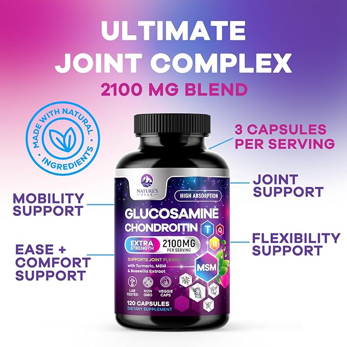 Glucosamine Chondroitin Supplements MSM Complex - Antioxidant & Joint Support with Turmeric, Boswellia, Quercetin - For Occasional Discomfort of Joints, Back, Hands, Knees & Mobility - 120 Capsules