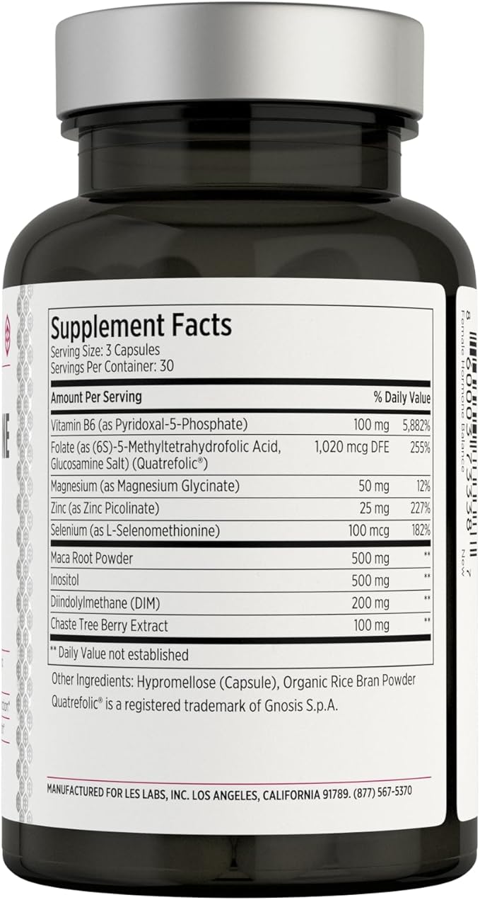 LES Labs Female Hormone Balance Supplement – Hormone Support for Women with Inositol, DIM, Vitex, Chaste Tree, Vitamin B6 & Folate – Menstrual Cycle & Fertility Support – 90 Capsules – Non-GMO