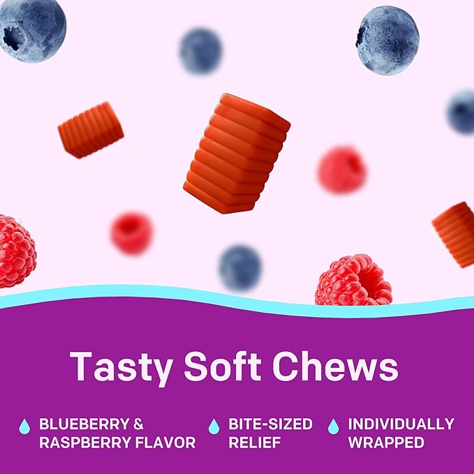 MiraFAST Soft Chews, from the makers of MiraLAX, Gentle Constipation Relief in 30min-6hrs, Fast Acting Laxative, Stimulant Free Saline Laxative, Magnesium Hydroxide, Blueberry & Raspberry Flavor, 60ct