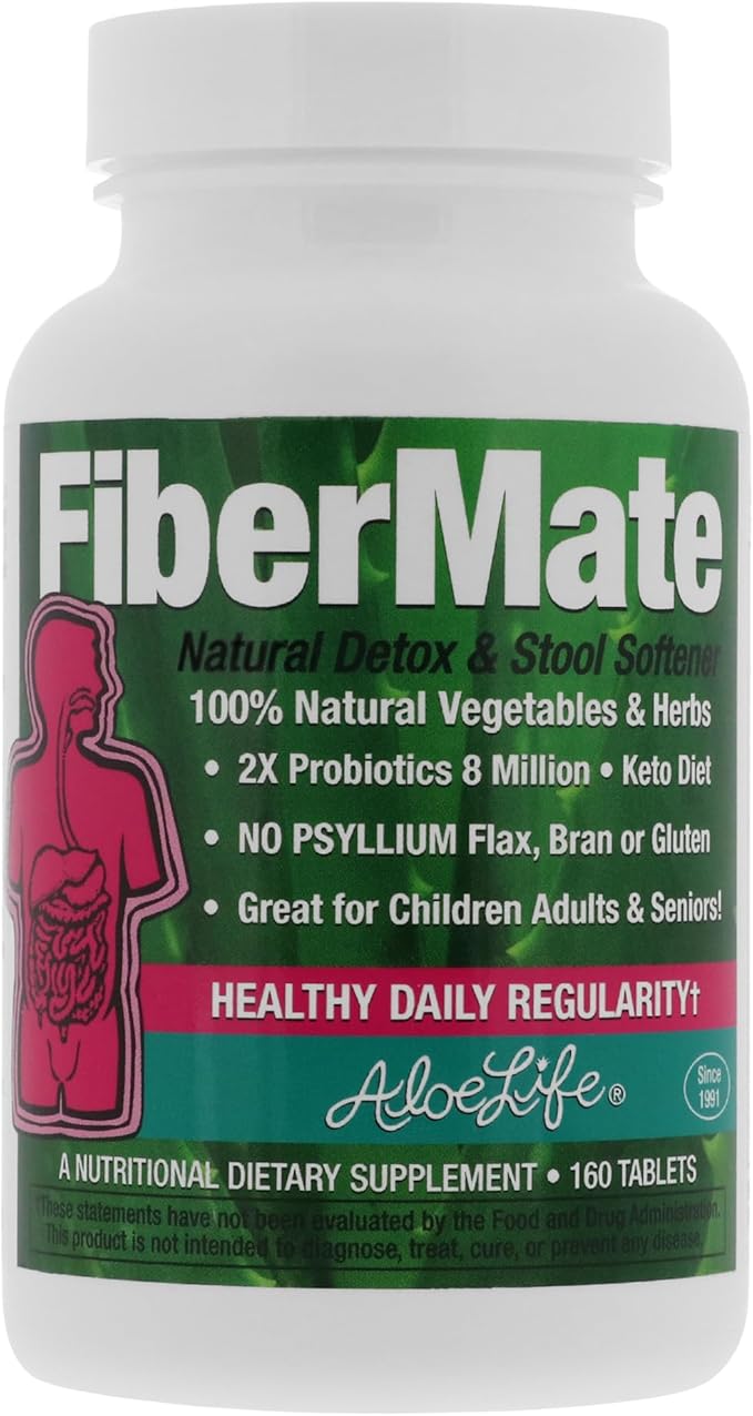 Aloe Life - FiberMate Tablets, Body Detox & Stool Softener, Contains Vegetables & Herbs, Gentle Irregularity Relief, Safe Digestive Support, No Psyllium or Bran, Gluten- & Dairy-Free (160 Tablets)