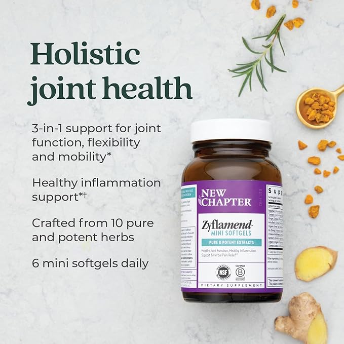 New Chapter Zyflamend™ Mini Softgels, Multi-Herbal Pain Reliever+ Joint Supplement, 10-in-1 Superfood Blend with Ginger & Turmeric for Healthy Inflammation Response, Mini Soft Gels, 180 Count
