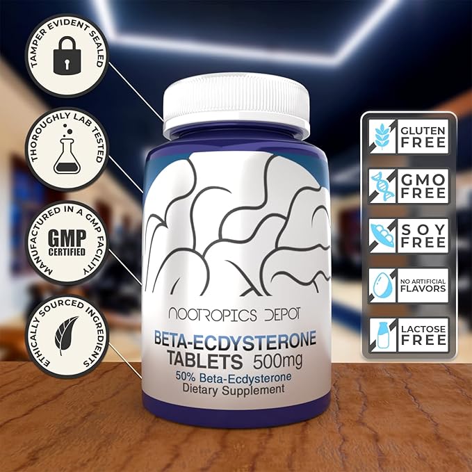 Nootropics Depot Beta Ecdysterone/20-Hydroxyecdysone 50% Tablets | 500mg | Cyanotis Arachnoidea Extract | Phytoecdysteroid | 90 Count