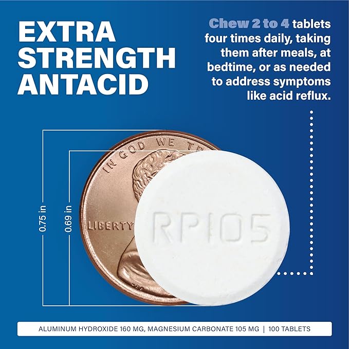 Major Acid Gone Extra Strength Antacid Chewable Tablets - Anti-Acid Relief - Acid Reflux Medicine for Adults - Upset Stomach, Acid Indigestion, and Heartburn Relief - Long-Lasting - 100-Count (4 Pack)