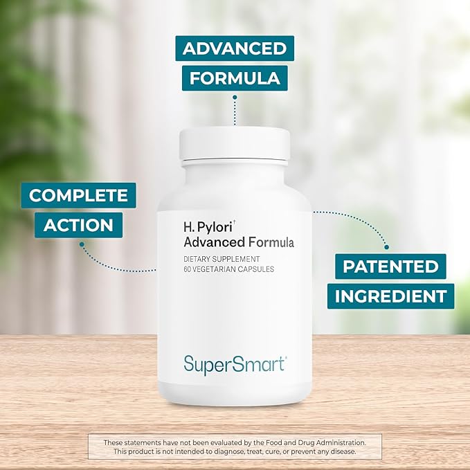 Supersmart H. Pylori Advanced Formula (Mastic Gum, Probiotics & Prebiotic) - Complete Action | Made in USA | Non-GMO & Gluten Free - 60 Vegetarian Capsules