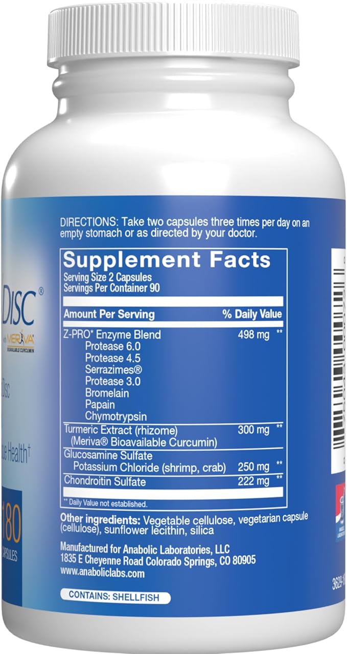 Nutra Disc & Joint Support Supplement - Clinically Formulated Restorative Cartilage Ligament and Tendon Supplement with Meriva Curcumin Enzymes Glucosamine and Chondroitin for Adults (180)