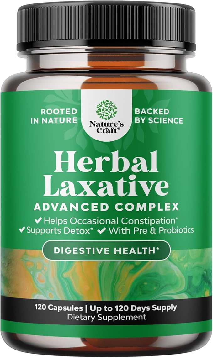 Herbal Laxative Capsules with Probiotics – Gentle Laxative for Women and Men with Senna Leaf Psyllium Husk and Cascara Sagrada - Senna Pills for Colon Cleanse and Detox Support (60 Servings)