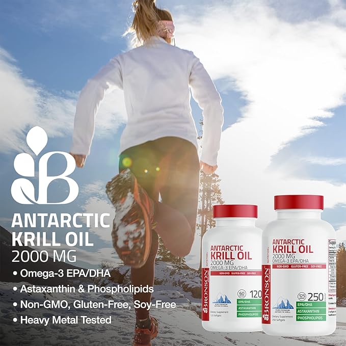 Bronson Antarctic Krill Oil 2000 mg with Omega-3s EPA, DHA, Astaxanthin and Phospholipids 120 Softgels (60 Servings)