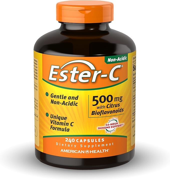 American Health 500 mg with Citrus Bioflavonoids Capsules Gentle On Stomach NonAcidic Vitamin C NonGMO Gluten Free 120 Servings, Ester-C, 240 Count