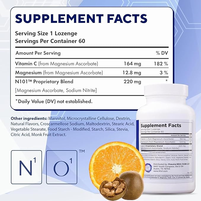 Nitric Oxide Lozenges for Heart Health Support - Dietary Supplement for Blood Flow, Oxygenation and Blood Pressure - 120 Count