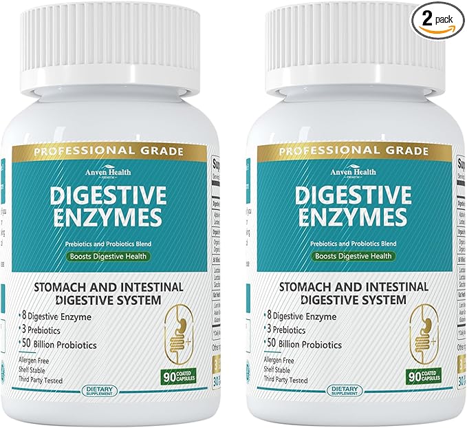 Digestive Enzymes with Probiotics Prebiotics for Women Men - Multi Enzyme for Bloating Relief, Gas, Constipation, Digestive & Gut Health, Vegan & Non-GMO | 180 Capsules