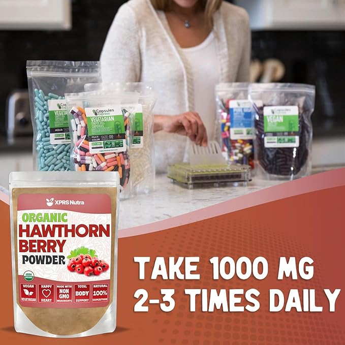 XPRS Nutra Organic Hawthorn Berry Powder - Premium USDA Organic Hawthorne Berry Powder for Cardiovascular Support - Vegan Friendly Hearth Health Supplement (8 Ounce)