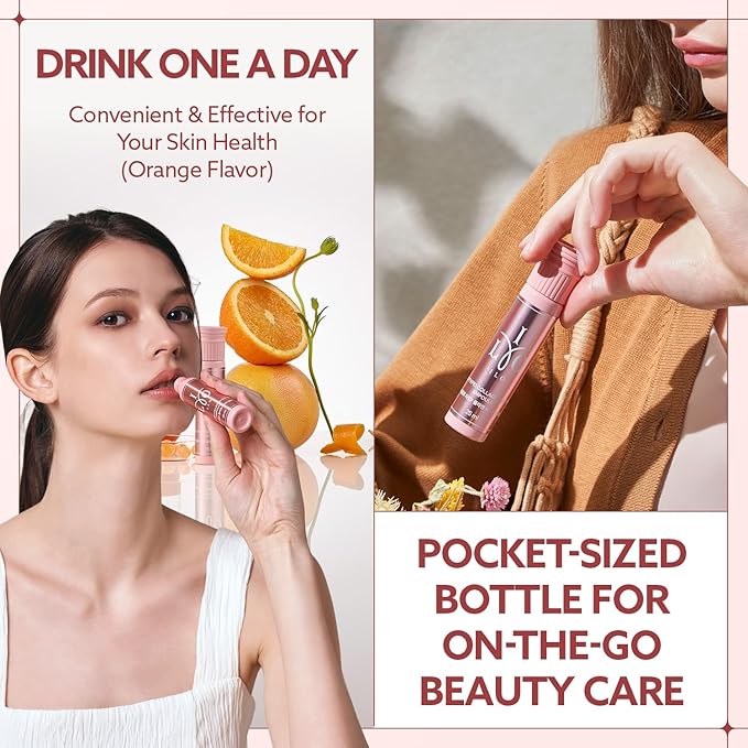 ILO Liquid Collagen Drink – 3,000mg Type 1 Marine Collagen with Biotin & Ceramide | Skin Glow & Hydration | Orange Flavor | 8 Bottles – Korean Beauty Supplement
