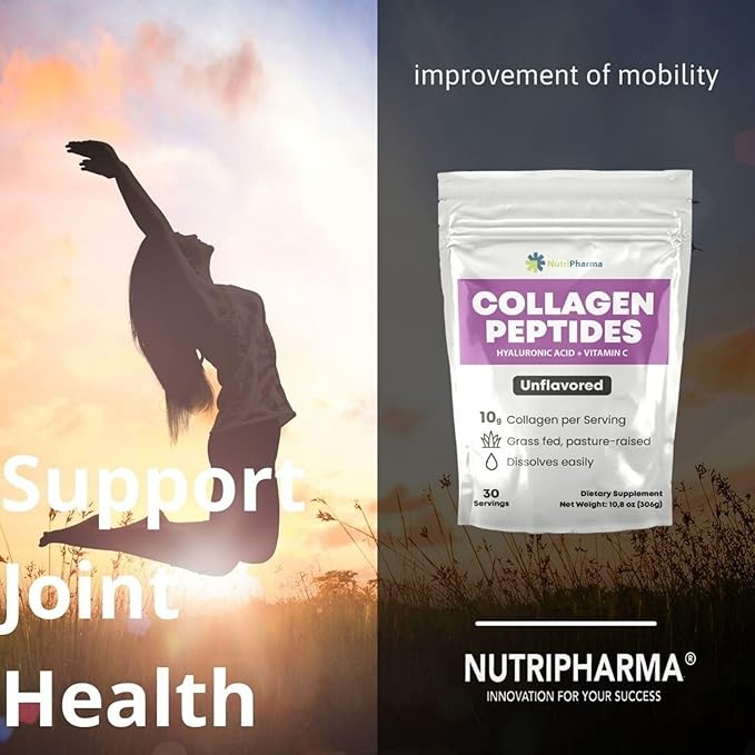 Collagen Peptides Powder with Hyaluronic Acid and Vitamin C, Promotes Hair, Nail, Skin, Bone and Joint Health, Unflavored Collagen Protein Powder, 30 Servings, 10,8 oz