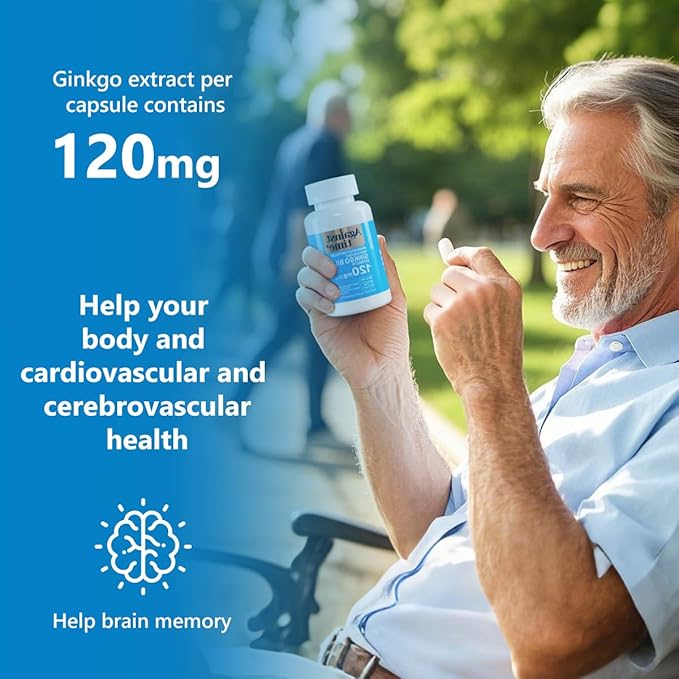 Ginkgo Biloba Capsules Supplements Extra Strength Supports Brain Function & Memory Support, 60 Vegetarian Capsules
