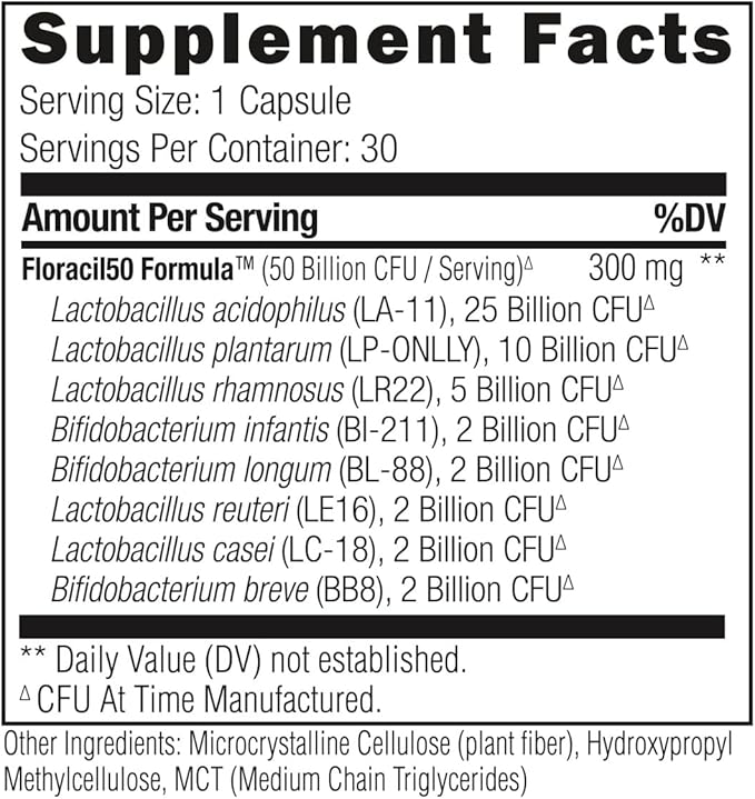 UMZU Floracil50 Probiotic for Women + Men - 50 Billion CFU for Gut Health, Acidophilus, Rhamnousus, Digestion, Gut Health, Immunity, Energy - 30-Day Supply (30 Capsules)