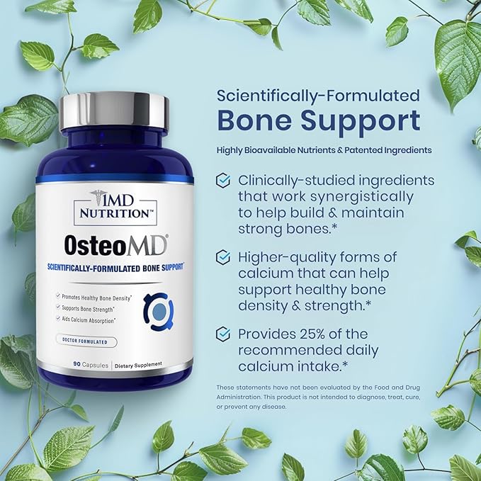 1MD Nutrition OsteoMD for Comprehensive Bone Support | with Calcium Hydroxyapatite, Vitamin D3 & K2 | 180 Capsules (2-Pack)