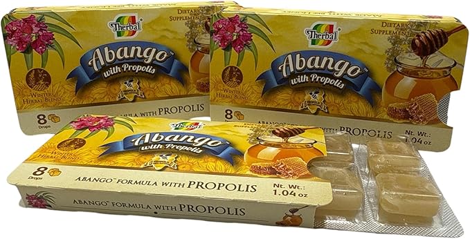 Abango & Propolis Cough Drop Trays - 8 Individually Wrapped Drops Each - Winter Herbal Blend, Delicious Flavor (3 Pack) - Dulces para la TOS con Abango & Propóleo - Dietary Supplement