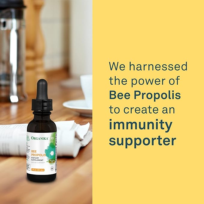 Organika Bee Propolis Tincture 30 ml: Vegan Propolis Extract - Throat and Breathing - Free of Gluten, GMO, & Artificial Flavors - 10 Day Prop Drops Supply
