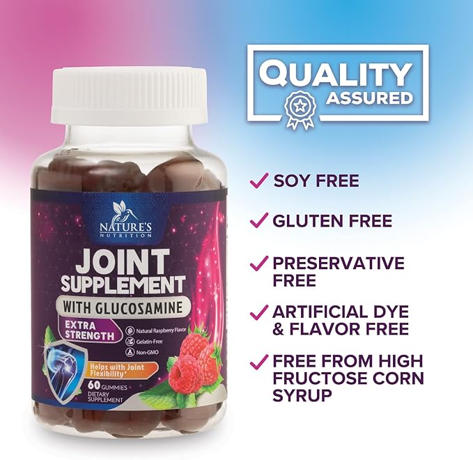 Joint Support Gummies Glucosamine Plus Vitamin E - Nature's Joint Support Supplement for Occasional Discomfort for Back, Knees & Hands - Cartilage & Joint Health & Flexibility Support - 60 Gummies