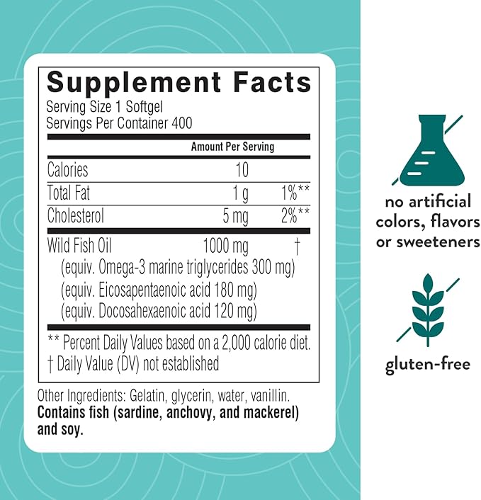 Swisse Wild Fish Oil Omega 3 Supplements for Women and Men 1000 mg Softgels | EPA DHA Fish Oil Supplements | Odorless - Helps Support Brain, Eye and Heart Health | 400 Softgel Pills