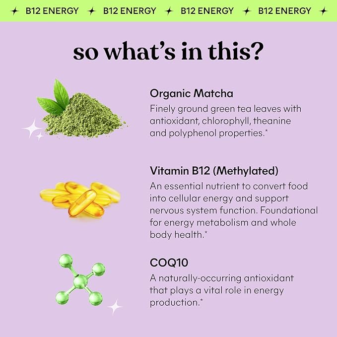 Lemme Matcha Superfood Energy Gummies with Organic Matcha Green Tea, Vitamin B12 and Antioxidant CoQ10 to Support Cellular Energy, Metabolism & Healthy Skin - Gluten Free, Non GMO (60 Count)