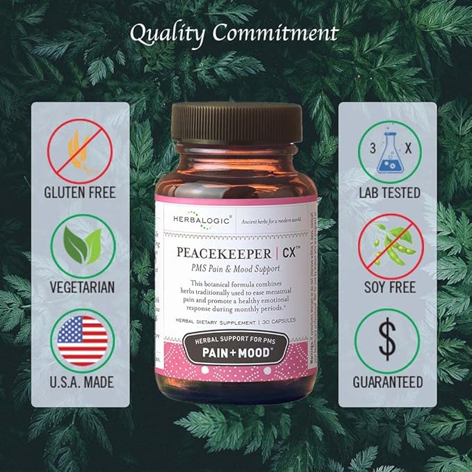 Peacekeeper CX Herb Capsules - Reduces PMS Related Mood Swings - Reduces Cramps & Pain Associated with Monthly Periods - Contains Turmeric & Corydalis - 30 Cap Count