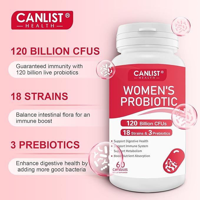 Women's Probiotics120 Billion CFUs 18 Strains 3 Prebiotics & Digestive Enzymes Contains Organic Prebiotic Cranberry Women's Health Digestive & Immune Support Non-GMO Soy Gluten Dairy Free